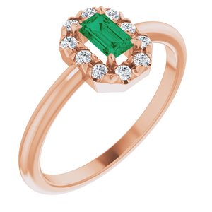 14K Rose Gold Lab-Grown Emerald & 1/8 CTW Natural Diamond French-Set Halo-Style Ring