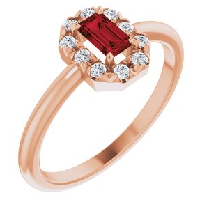 14K Rose Gold Natural Mozambique Garnet & 1/8 CTW Natural Diamond French-Set Halo-Style Ring
