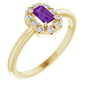14K Yellow Gold Natural Amethyst & 1/8 CTW Natural Diamond French-Set Halo-Style Ring