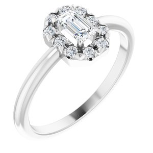 14K White Gold Natural White Sapphire & 1/8 CTW Natural Diamond French-Set Halo-Style Ring