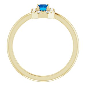 14K Yellow Gold Lab-Grown Blue Sapphire & 1/8 CTW Natural Diamond French-Set Halo-Style Ring