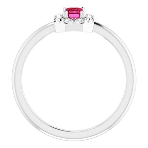Platinum Lab-Grown Ruby & 1/8 CTW Natural Diamond French-Set Halo-Style Ring