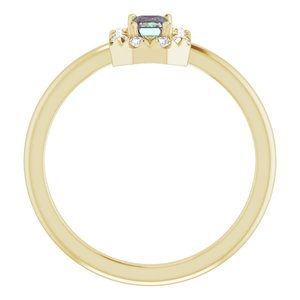 14K Yellow Gold Lab-Grown Alexandrite & 1/8 CTW Natural Diamond French-Set Halo-Style Ring
