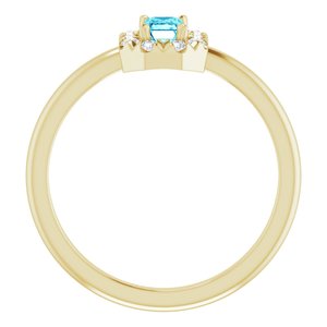 14K Yellow Gold Natural Blue Zircon & 1/8 CTW Natural Diamond French-Set Halo-Style Ring