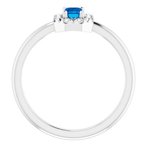 Sterling Silver Lab-Grown Blue Sapphire & 1/8 CTW Natural Diamond French-Set Halo-Style Ring