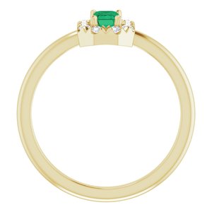 14K Yellow Gold Lab-Grown Emerald & 1/8 CTW Natural Diamond French-Set Halo-Style Ring