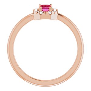 14K Rose Gold Lab-Grown Ruby & 1/8 CTW Natural Diamond French-Set Halo-Style Ring