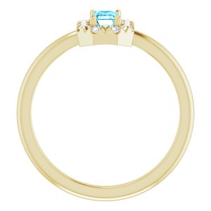 14K Yellow Gold Natural Aquamarine & 1/8 CTW Natural Diamond French-Set Halo-Style Ring