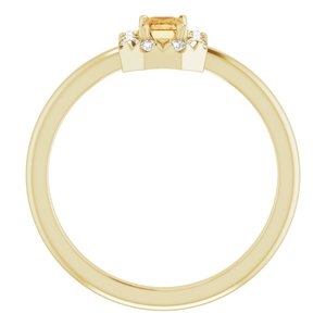 14K Yellow Gold Natural Citrine & 1/8 CTW Natural Diamond French-Set Halo-Style Ring