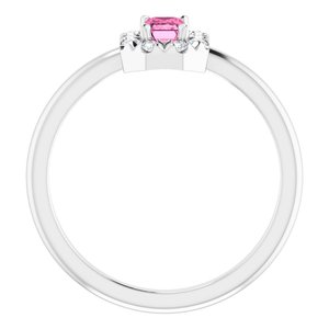 14K White Gold Natural Pink Tourmaline & 1/8 CTW Natural Diamond French-Set Halo-Style Ring