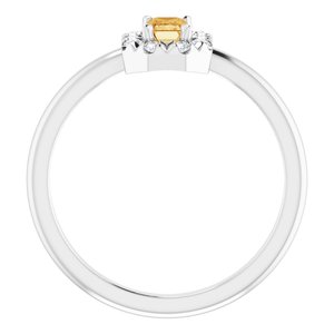 14K White Gold Natural Citrine & 1/8 CTW Natural Diamond French-Set Halo-Style Ring