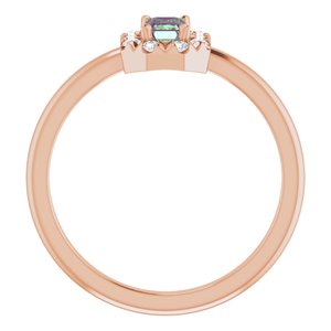 14K Rose Gold Lab-Grown Alexandrite & 1/8 CTW Natural Diamond French-Set Halo-Style Ring