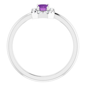 14K White Gold Natural Amethyst & 1/8 CTW Natural Diamond French-Set Halo-Style Ring