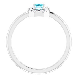 Sterling Silver Natural Blue Zircon & 1/8 CTW Natural Diamond French-Set Halo-Style Ring