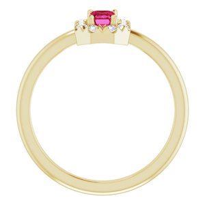 14K Yellow Gold Natural Ruby & 1/8 CTW Natural Diamond French-Set Halo-Style Ring