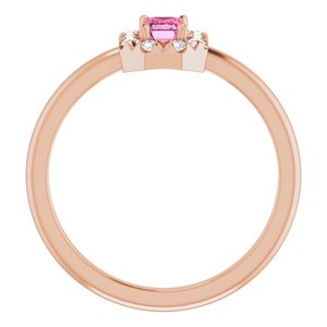 14K Rose Gold Natural Pink Tourmaline & 1/8 CTW Natural Diamond French-Set Halo-Style Ring