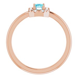 14K Rose Gold Natural Blue Zircon & 1/8 CTW Natural Diamond French-Set Halo-Style Ring