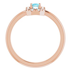 14K Rose Gold Natural Aquamarine & 1/8 CTW Natural Diamond French-Set Halo-Style Ring