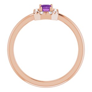 14K Rose Gold Natural Amethyst & 1/8 CTW Natural Diamond French-Set Halo-Style Ring
