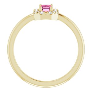 14K Yellow Gold Natural Pink Tourmaline & 1/8 CTW Natural Diamond French-Set Halo-Style Ring