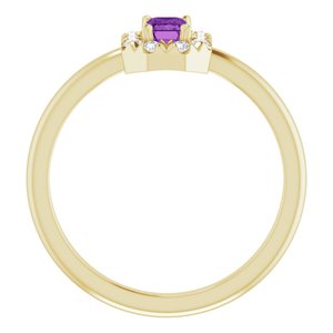 14K Yellow Gold Natural Amethyst & 1/8 CTW Natural Diamond French-Set Halo-Style Ring