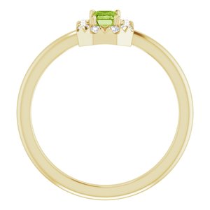 14K Yellow Gold Natural Peridot & 1/8 CTW Natural Diamond French-Set Halo-Style Ring