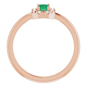14K Rose Gold Natural Emerald & 1/8 CTW Natural Diamond French-Set Halo-Style Ring