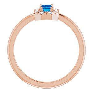 14K Rose Gold Natural Blue Sapphire & 1/8 CTW Natural Diamond French-Set Halo-Style Ring
