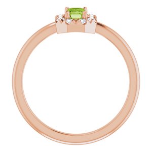 14K Rose Gold Natural Peridot & 1/8 CTW Natural Diamond French-Set Halo-Style Ring