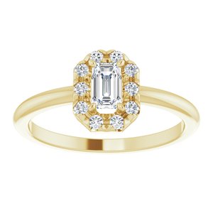 14K Yellow Gold Natural White Sapphire & 1/8 CTW Natural Diamond French-Set Halo-Style Ring