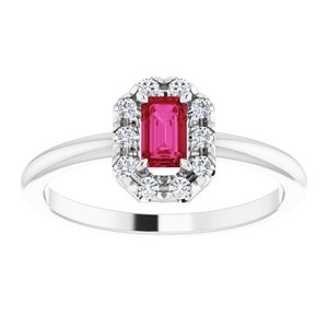 Platinum Natural Ruby & 1/8 CTW Natural Diamond French-Set Halo-Style Ring