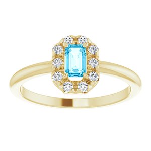 14K Yellow Gold Natural Aquamarine & 1/8 CTW Natural Diamond French-Set Halo-Style Ring