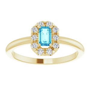 14K Yellow Gold Natural Blue Zircon & 1/8 CTW Natural Diamond French-Set Halo-Style Ring