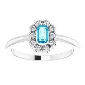 Sterling Silver Natural Blue Zircon & 1/8 CTW Natural Diamond French-Set Halo-Style Ring