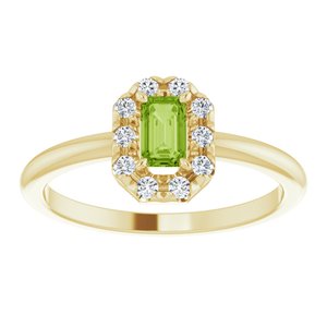 14K Yellow Gold Natural Peridot & 1/8 CTW Natural Diamond French-Set Halo-Style Ring