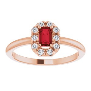 14K Rose Gold Natural Mozambique Garnet & 1/8 CTW Natural Diamond French-Set Halo-Style Ring