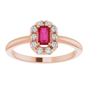 14K Rose Gold Natural Ruby & 1/8 CTW Natural Diamond French-Set Halo-Style Ring