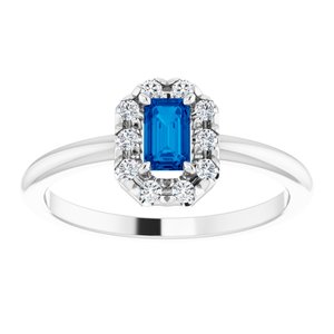 Platinum Natural Blue Sapphire & 1/8 CTW Natural Diamond French-Set Halo-Style Ring