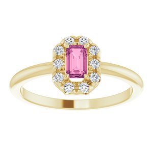 14K Yellow Gold Natural Pink Tourmaline & 1/8 CTW Natural Diamond French-Set Halo-Style Ring
