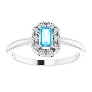 Sterling Silver Natural Aquamarine & 1/8 CTW Natural Diamond French-Set Halo-Style Ring