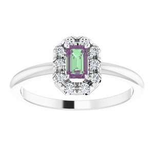 Platinum Lab-Grown Alexandrite & 1/8 CTW Natural Diamond French-Set Halo-Style Ring