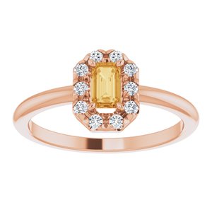 14K Rose Gold Natural Citrine & 1/8 CTW Natural Diamond French-Set Halo-Style Ring