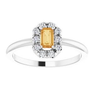 Sterling Silver Natural Citrine & 1/8 CTW Natural Diamond French-Set Halo-Style Ring