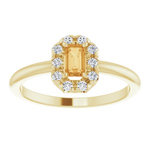 14K Yellow Gold Natural Citrine & 1/8 CTW Natural Diamond French-Set Halo-Style Ring
