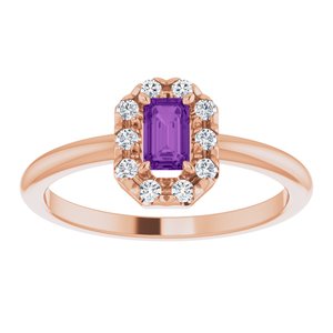 14K Rose Gold Natural Amethyst & 1/8 CTW Natural Diamond French-Set Halo-Style Ring