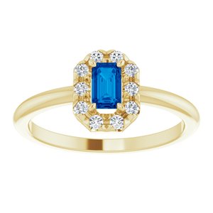 14K Yellow Gold Natural Blue Sapphire & 1/8 CTW Natural Diamond French-Set Halo-Style Ring