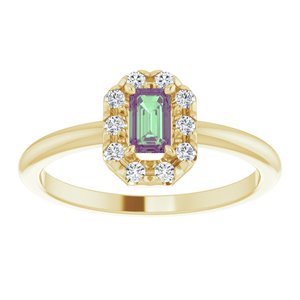 14K Yellow Gold Lab-Grown Alexandrite & 1/8 CTW Natural Diamond French-Set Halo-Style Ring