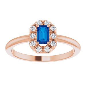 14K Rose Gold Natural Blue Sapphire & 1/8 CTW Natural Diamond French-Set Halo-Style Ring