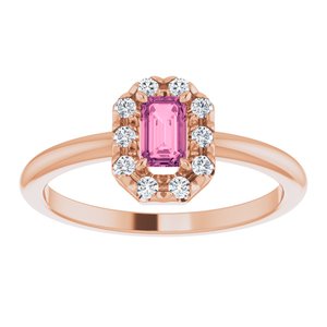 14K Rose Gold Natural Pink Tourmaline & 1/8 CTW Natural Diamond French-Set Halo-Style Ring