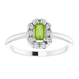 Sterling Silver Natural Peridot & 1/8 CTW Natural Diamond French-Set Halo-Style Ring